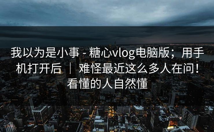 我以为是小事 - 糖心vlog电脑版；用手机打开后 ｜ 难怪最近这么多人在问！看懂的人自然懂